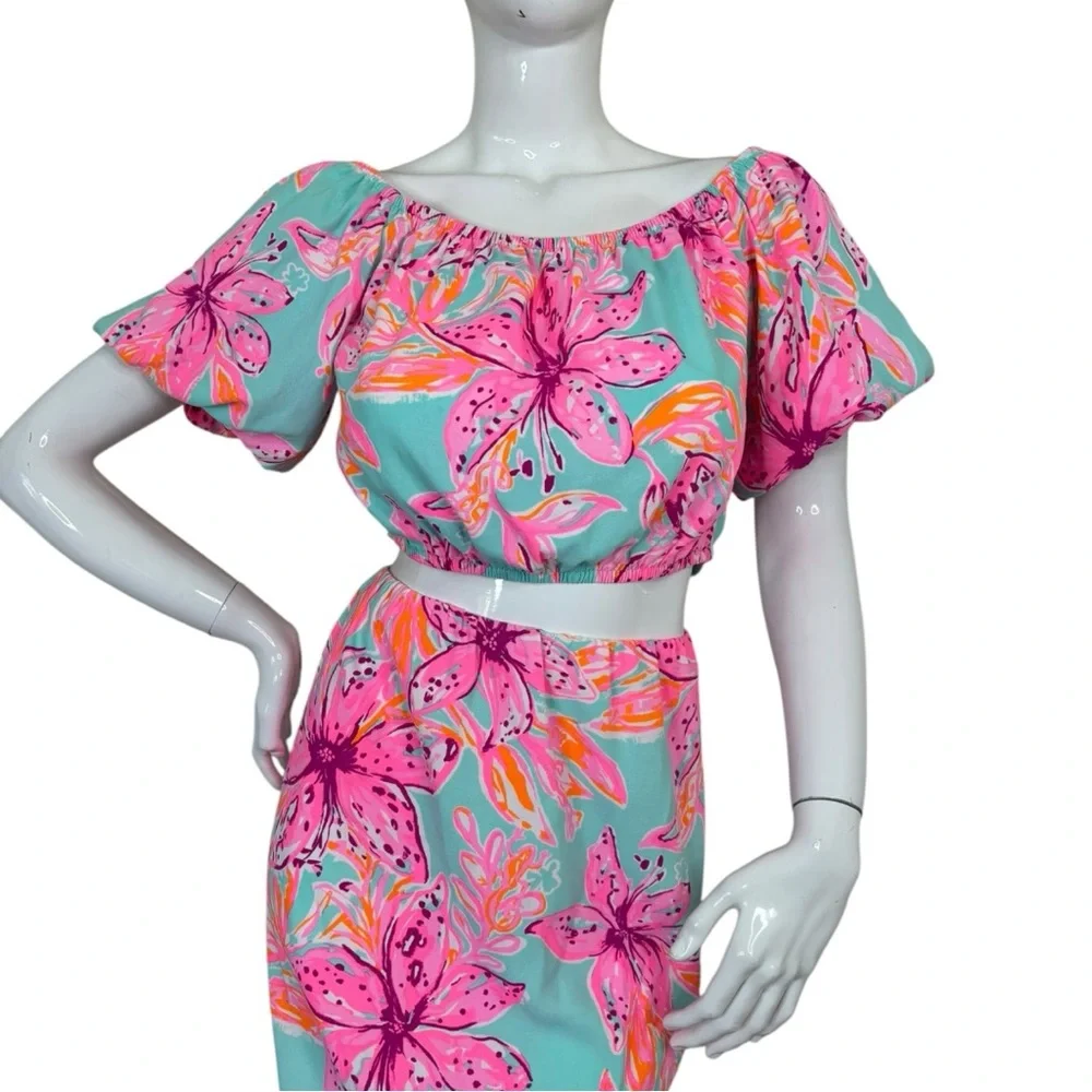 Lilly Pulitzer dress set Elegant Pink sea Blue peekaboo style unique sz L NWT - Picture 6 of 16